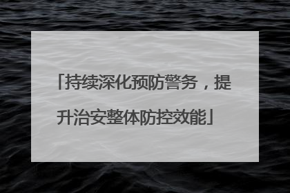 持续深化预防警务，提升治安整体防控效能